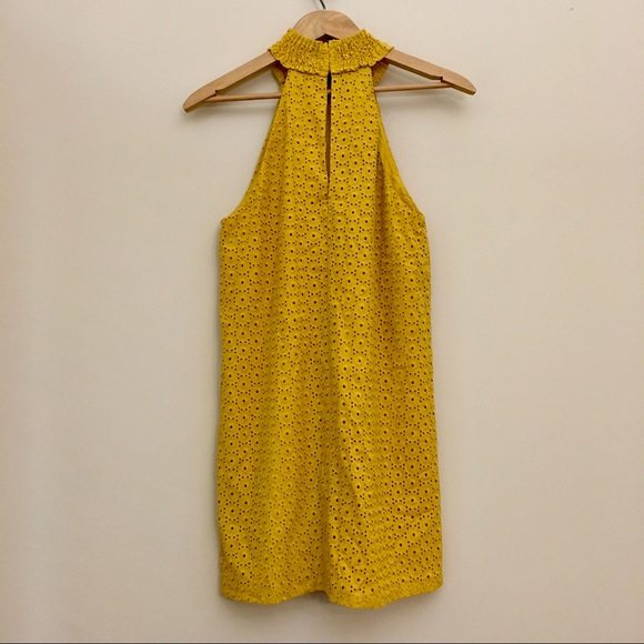 NWT ZARA Openwork Embroidery Eyelet Yellow Mini Shift Dress Women’s Small - Picture 6 of 12